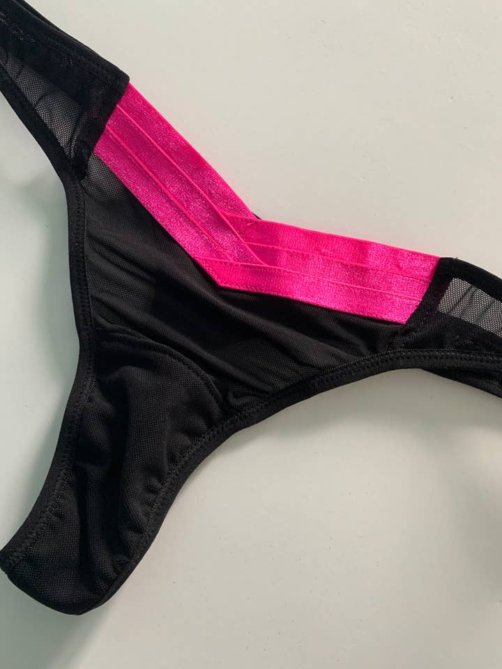 Dianthus Angela Pink strap sheer thong XS-3X for wholesale by Annmarie Kahn