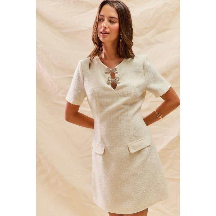 IVE - Wholesale Jurk - Dames - Kerstvakantie Jurk met Strik, Pailletten en Tweed.2