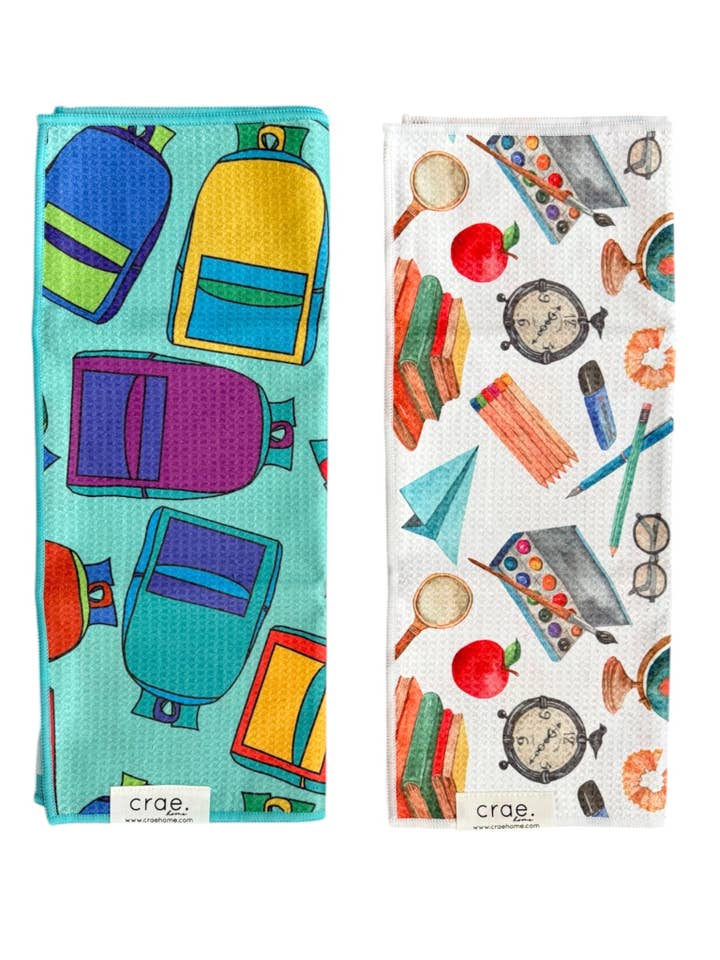 Emballez-les/La rentrée des classes : 2 serviettes à main double face pour la vente par Crae.Home