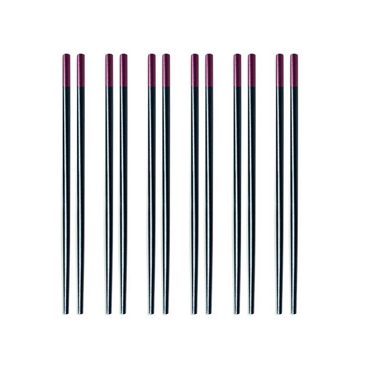 H&H – Großhandel Essstäbchen – Verpackung mit 6 Paar Sushi-Stäbchen aus schwarzem Bambus, 24 cm
