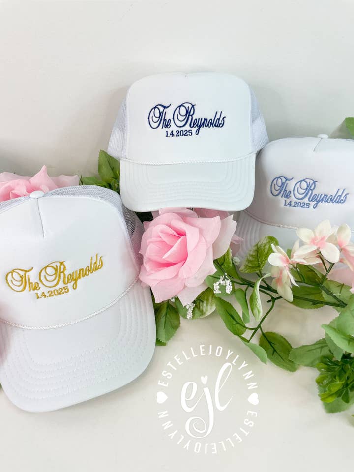 Wedding CUSTOM Embroidered Trucker Hats / Wedding Hat for wholesale by EstelleJoyLynn, LLC