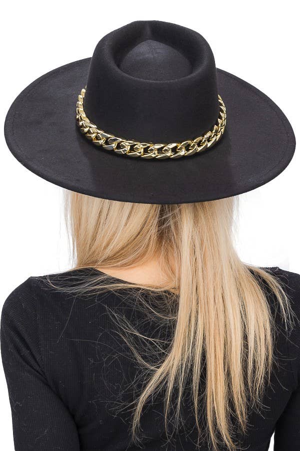Cap Zone - Wholesale Fedora - Women's - Chunky Cuban Chain Pinch Crease Wide Rancher Hat4