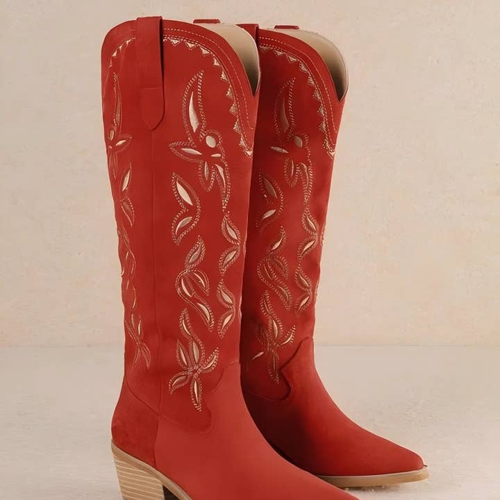 MI IM ENORA Women Block Heel Flower Stitching Western Tall Boots-12 Pairs Pack-55.95/Pair for wholesale by Mars Sky Shoes Wholesale