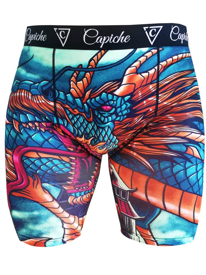 Capiche - Wholesale Underwear - Men's - Chinese Dragon Long Men's Underwear - Green1