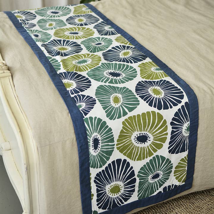Bed/Table Runner 98" | Retro Flower Green Blue for wholesale by Balizen Direct from Bali