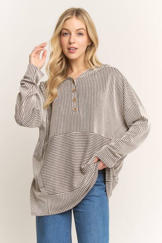 HEIMISH - Vendita all'ingrosso Tunica - Donna - ET7991-10  FELPA CON CAPPUCCIO A RIGHE URBAN RIB A MANICHE LUNGHE9