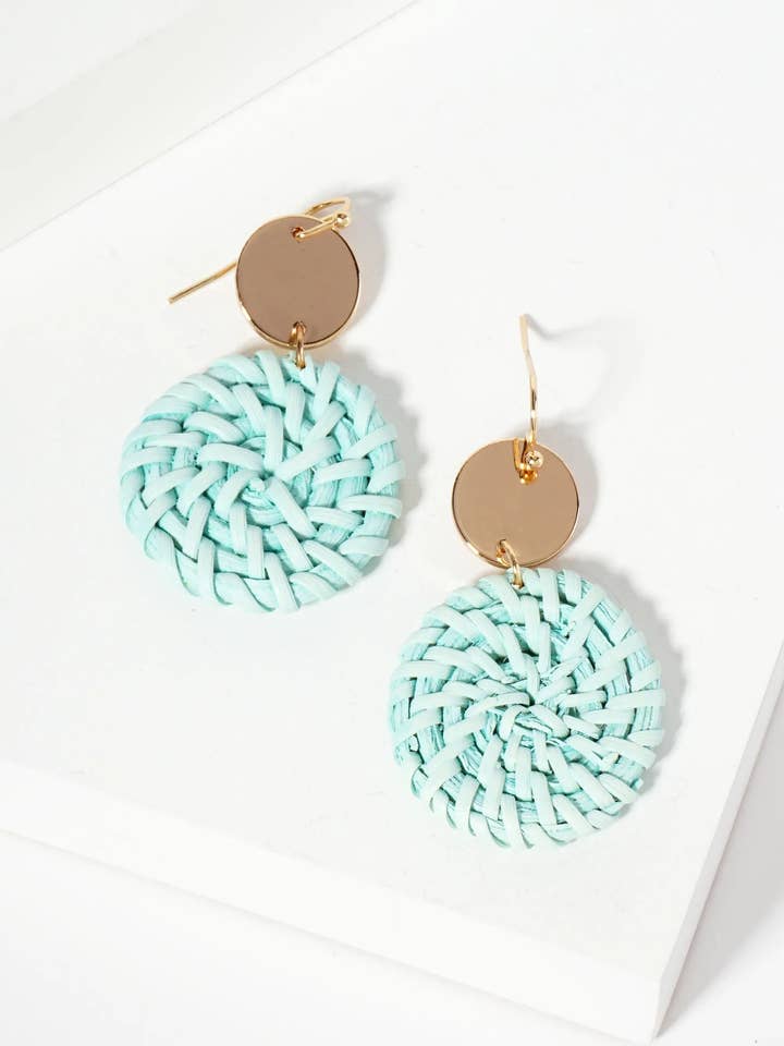 Spring-Colored Dyed Rattan Circle Drop Earrings for wholesale by Wild Honey