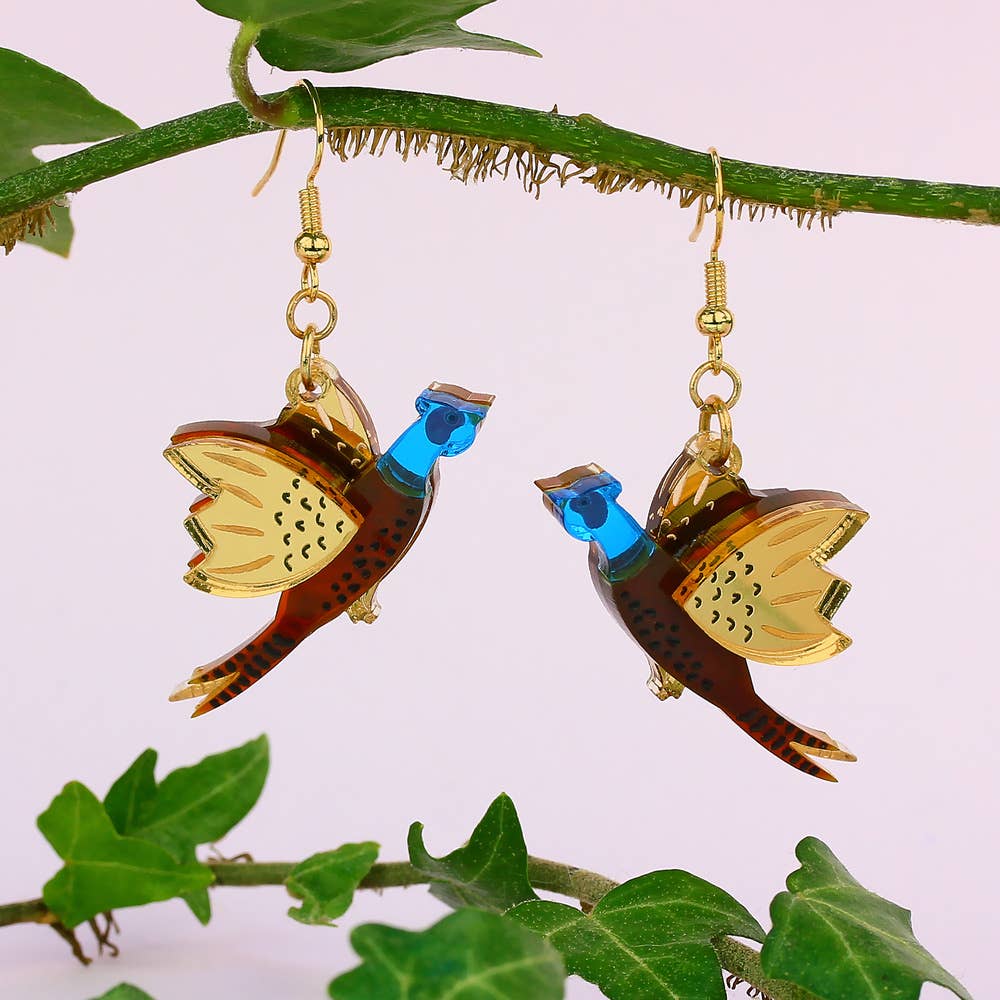 Gold Pheasant Earrings for wholesale on Faire2