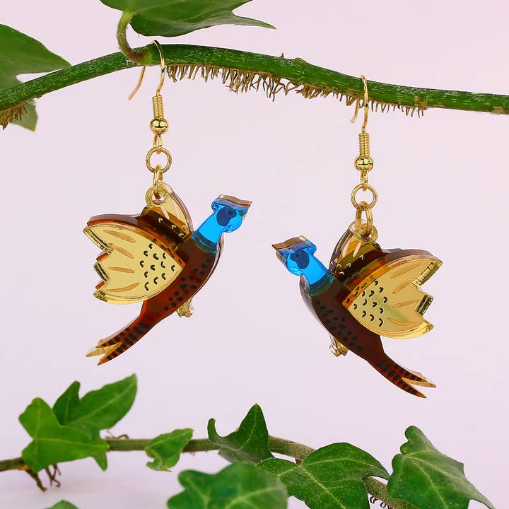 Gold Pheasant Earrings for wholesale on Faire2