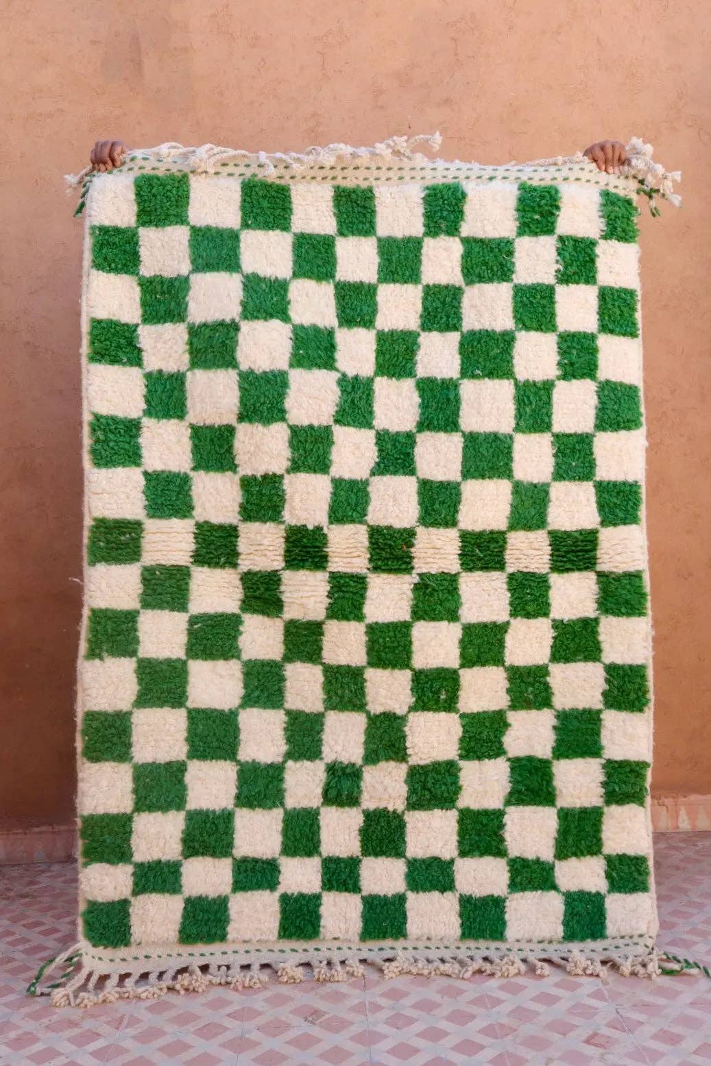 Néda - Wholesale Area Rug - Colorful Berber Rug Beni Ouarain Green Fir Checkered - 161 x 115 cm0