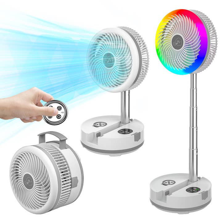 Neofeel Portable Oscillating Standing Fan, 40000mAh Rechargeable Battery Operated Fan with Remote/Timer, RGB Lighting Fan, Pedestal Floor Fan for Bedroom Party Camping (White, 40000mAh) for wholesale by Rocket Socket Technology