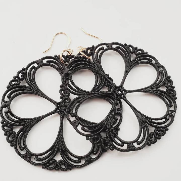 Retro Jet Flowers Earrings for wholesale by Verdier Jewelry