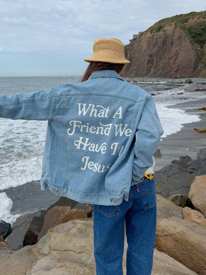 Veste en jean « What a Friend In Jesus » pour la vente par Elevated Faith
