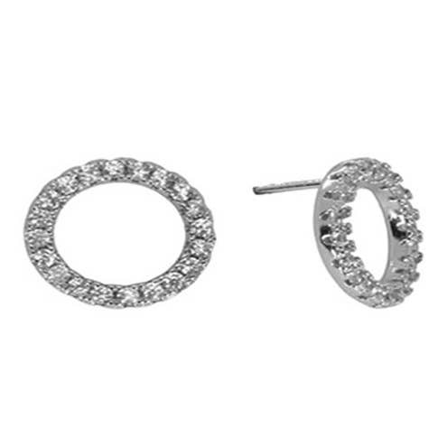 CZ Circle earrings-Rhodium for wholesale by S&A Fashions