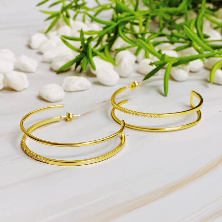 Ellison+Young - Wholesale Hoop Earrings - Doubled Open Top Hoop Earrings