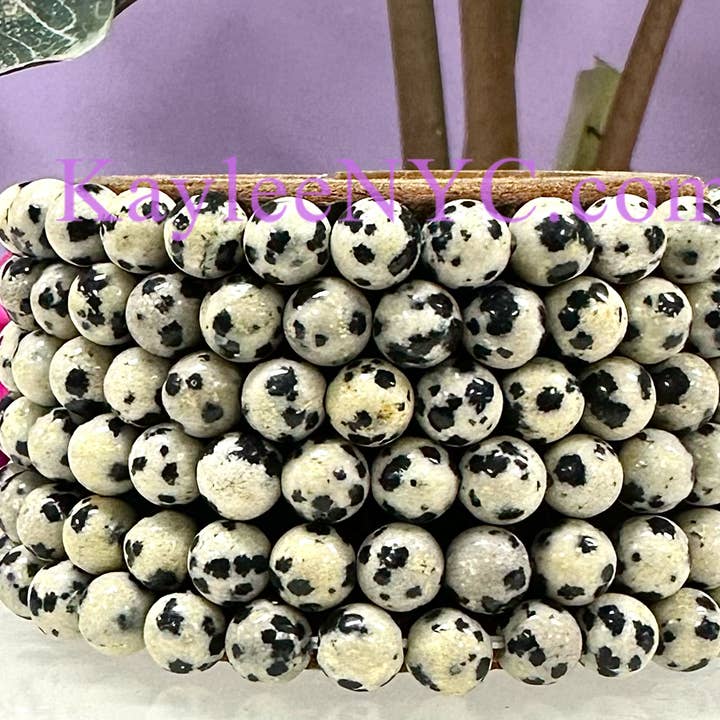 Pulsera elástica de jaspe dálmata natural de 6 mm y 7,5” para venta al por mayor de KayleeNYC