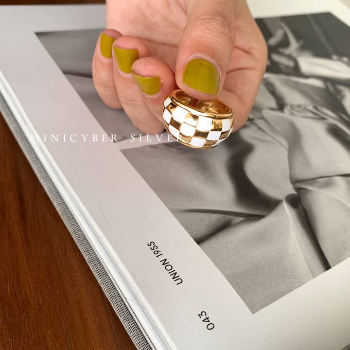 MINICYBER STUDIO - Wholesale Band/Stacked Ring - Simply Checkered Ring6