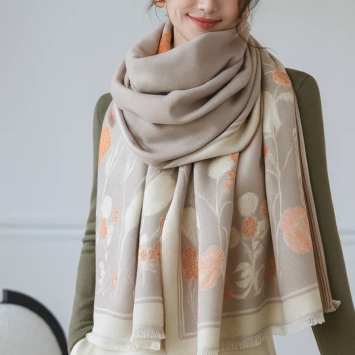 Grå bomullsblandning Elegant stor omlottsjal för wholesale av Fennco Styles