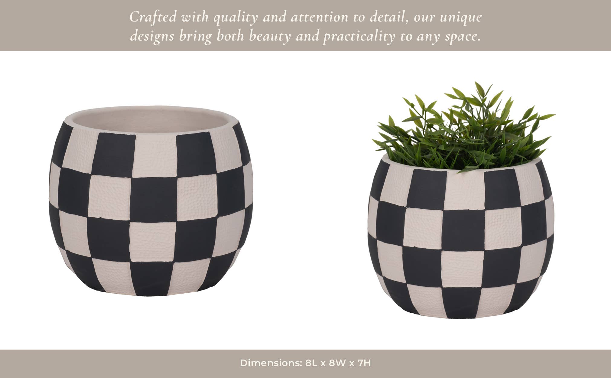 Sagebrook Home - Wholesale Plant Pot - Planter - Black/White Pottery Checkerboard Rounded, 8 in.11