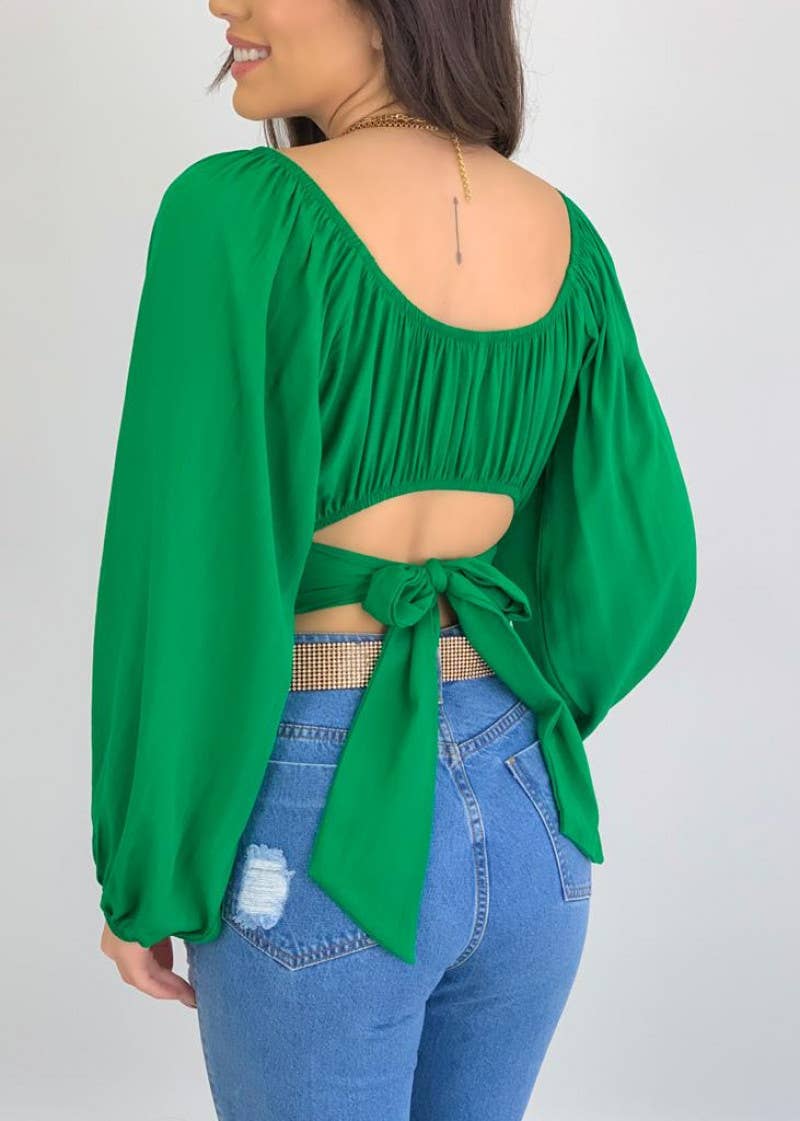 HIDDENBRAND - Wholesale Blouse - Women's - Crop Top Balloon Sleeve Straight-Neck Shirt10