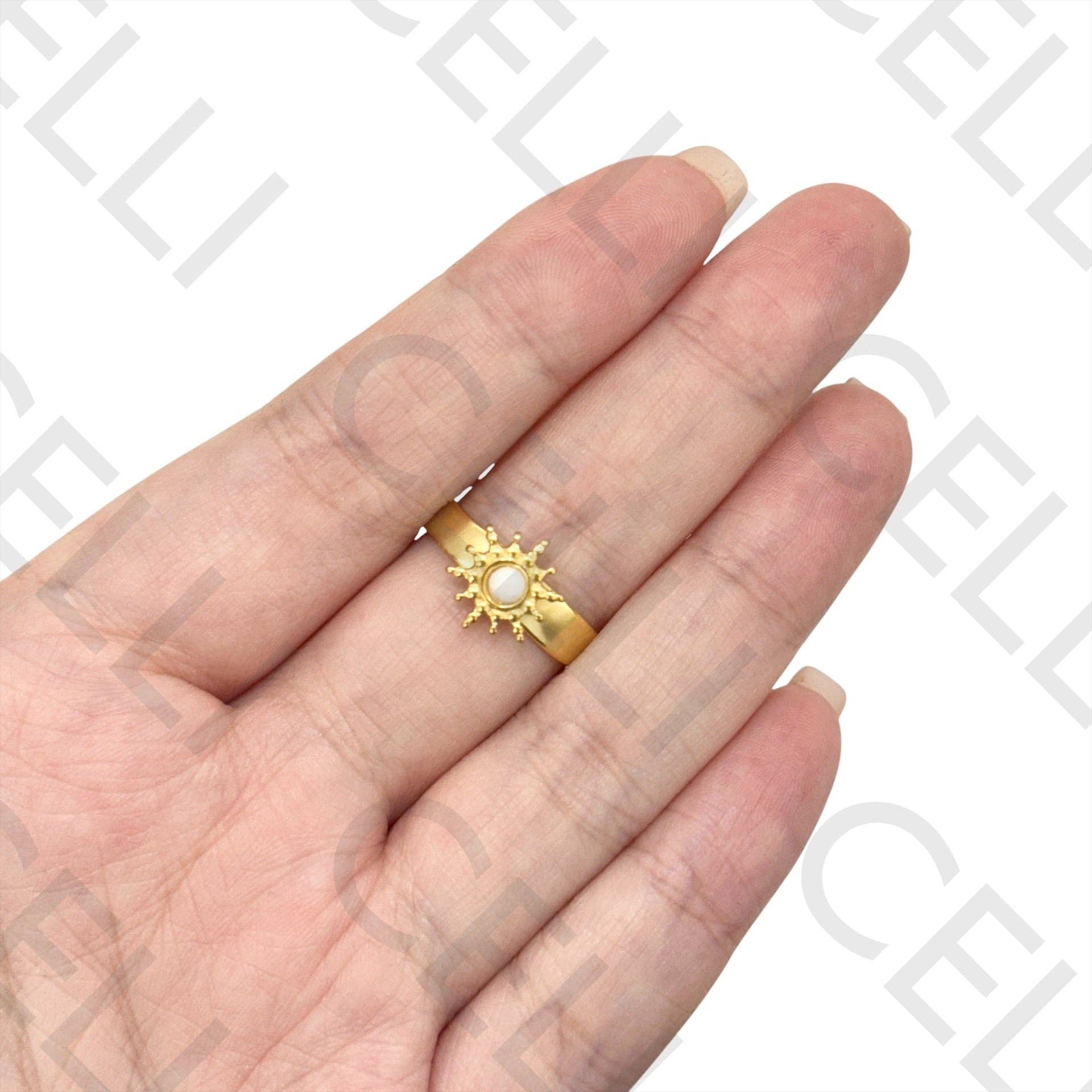 Celli Biju – Anel de banda por atacado – Anel de Aço - sol com pedras naturais5