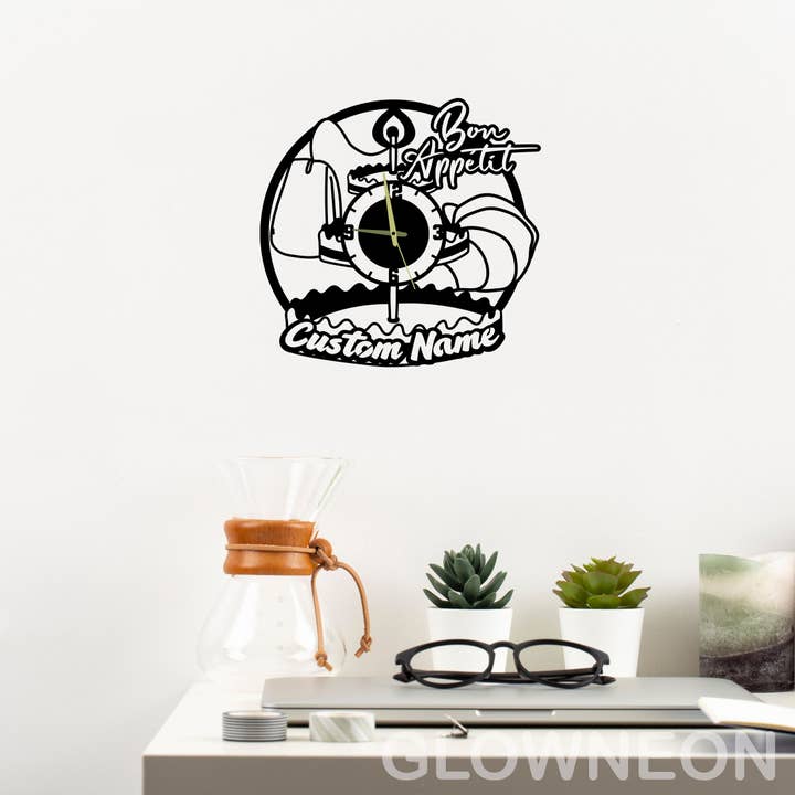 Glow Neon – Großhandel Wanduhren – Personalisierbares Dekoschild für Küche, Restaurant, Motiv „Bon Appetit“4