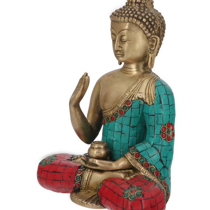 Buddha Groove – wholesale Dekorativ statyett – Buddha staty med färgglada detaljer, mässing