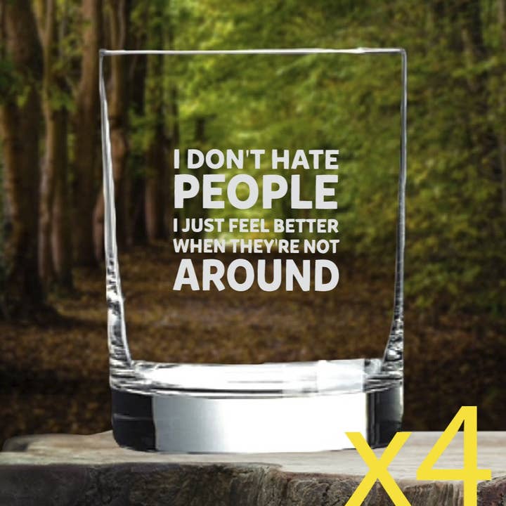 Introvert Quote 14oz Whiskey Glasses Set of 4 for wholesale by Texan Customs