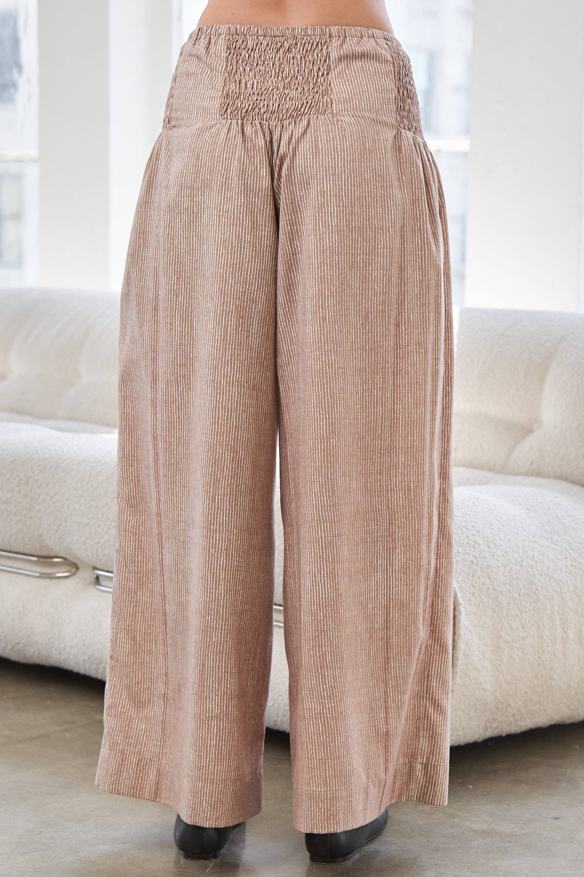 CANDESCENT - Wholesale Pants - Women's - Striped Wide Leg Smocked Pants (Matching Set)13