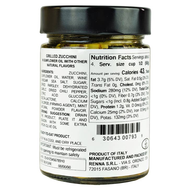 Wholesale Italian Food - Wholesale Pickled Vegetables - Renna, Grilled Zucchini In preserved in oil (10.58 oz)