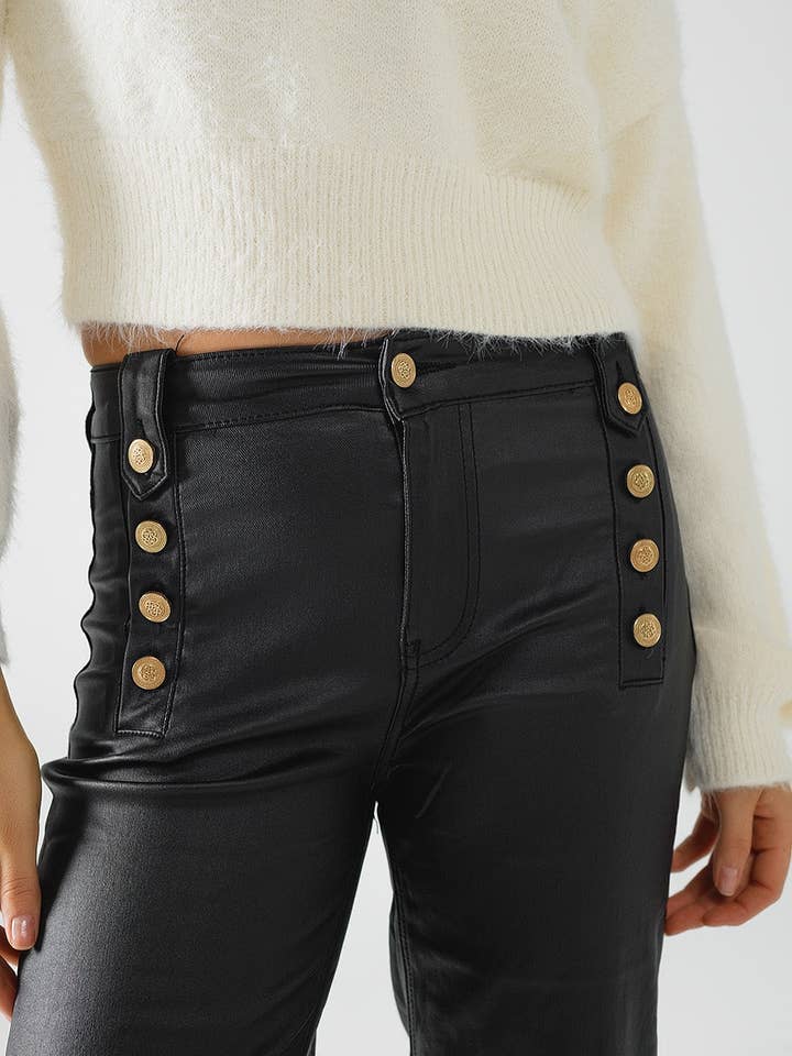 Svart Svart byxa i konstläder med knappar för wholesale på Faire1