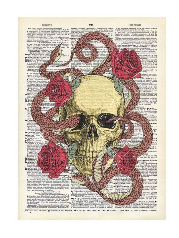 Skull style, Vintage Dictionary Print for wholesale by Crazilyhumbledesigns