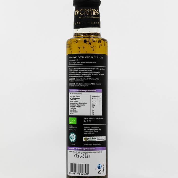 Helene Delices Grecs - Wholesale Olive oil - Organic extra virgin olive oil with thyme 250ml1