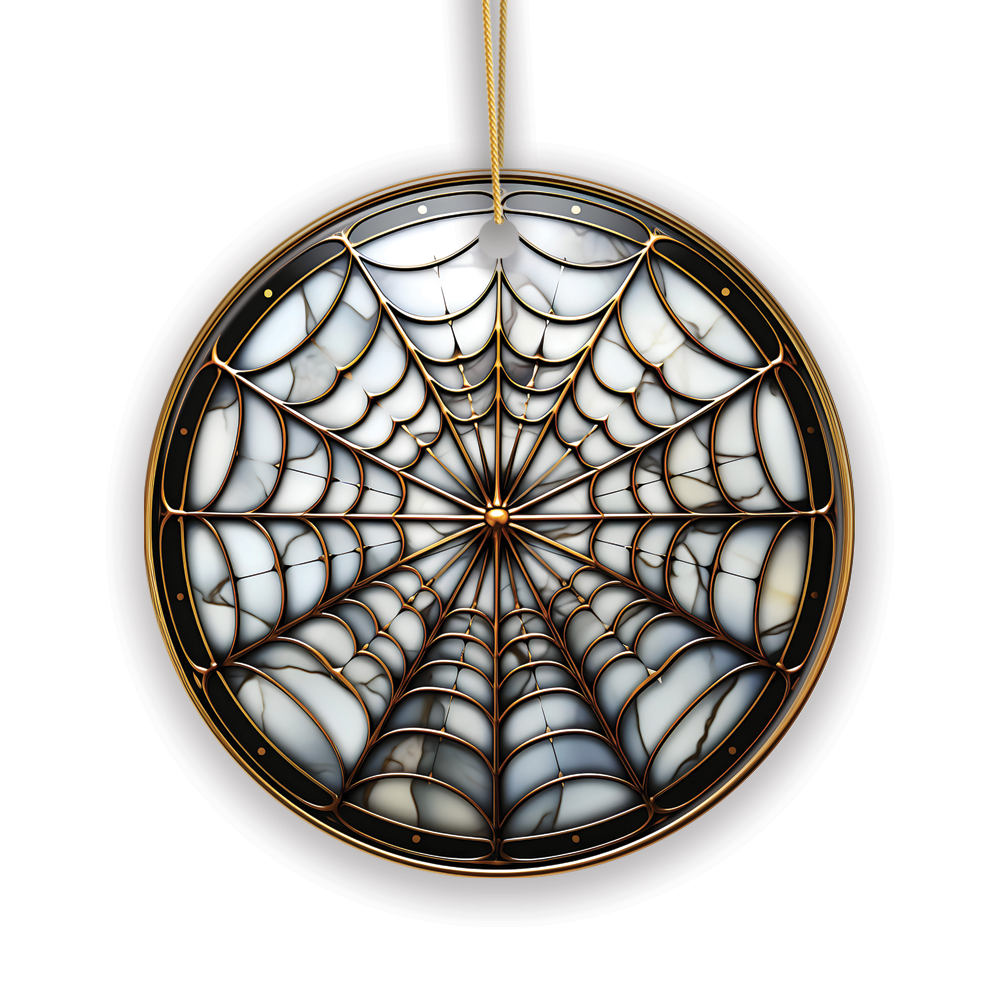 OrnamentallyYou - Wholesale Ornament - Golden Spider Web Stained Glass Style Ceramic Ornament2