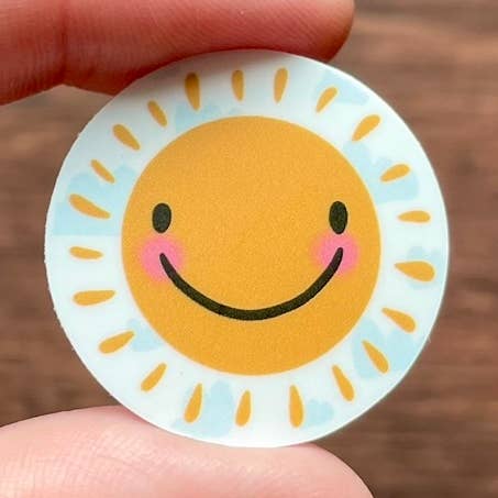 Autocollant imperméable Mini Sunshine Smile pour la vente par The Creative Ink