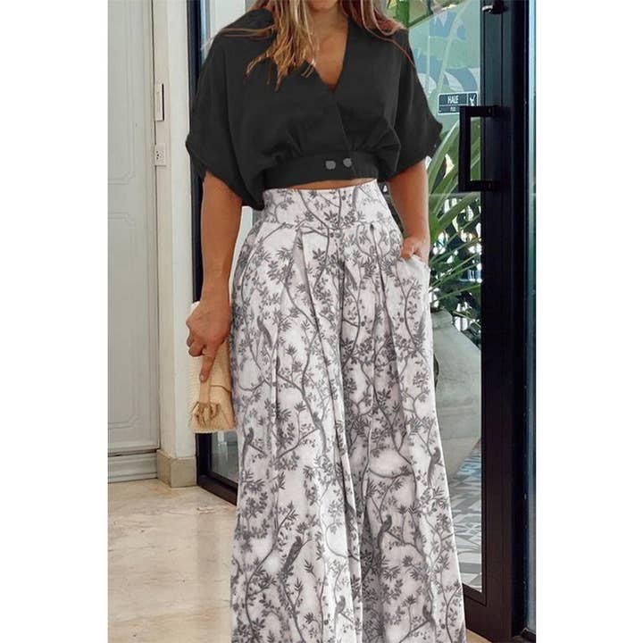 Camisa corta con cuello en V y pantalones anchos para venta al por mayor de Paperdoll