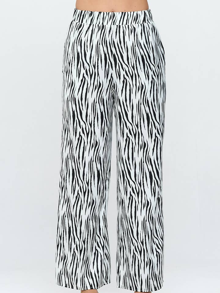 Made in USA Satin Stretch Zebra Print Pants with Pockets for wholesale by Renee C.