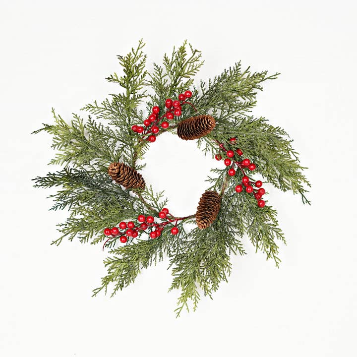 Holiday Depot Inc. - Wholesale Wreath - 510052- 16in(6.5)Wreath-Superior Real Touch Mix Cedar w.Red 0