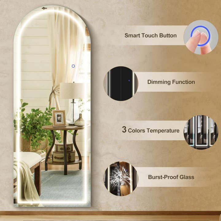 Arched Mirror Full Length with LED Light Stand for wholesale on Faire