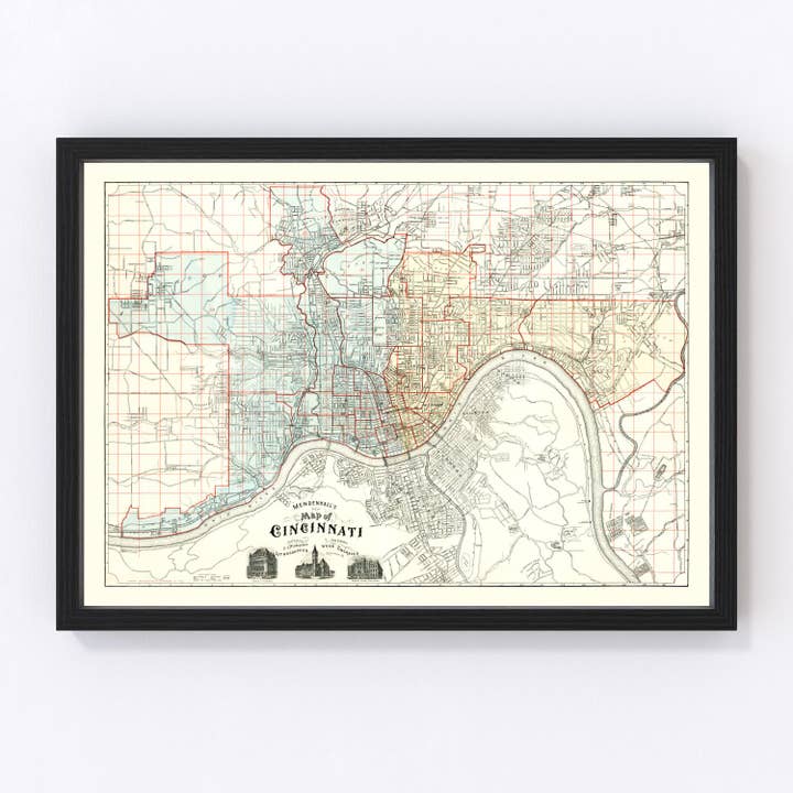 Vintage Map of Cincinnati, Ohio 1895 for wholesale by Ted's Vintage Art