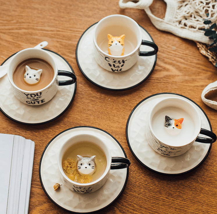 Homerely (We Cover All Import Duties) - Wholesale Coffee Mug - Cat Ceramic Mug with Saucer2