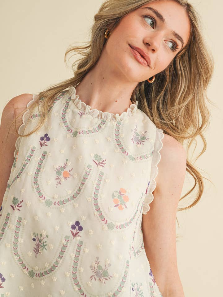 &MERCI - Wholesale Blouse - Women's - FLORAL EMBROIDERY BABYDOLL TOP MTP400610