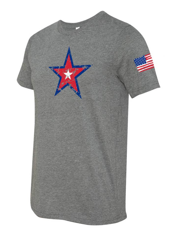 Red White Blue Star Deep Heather Short Sleeve T-Shirt for wholesale by Threads