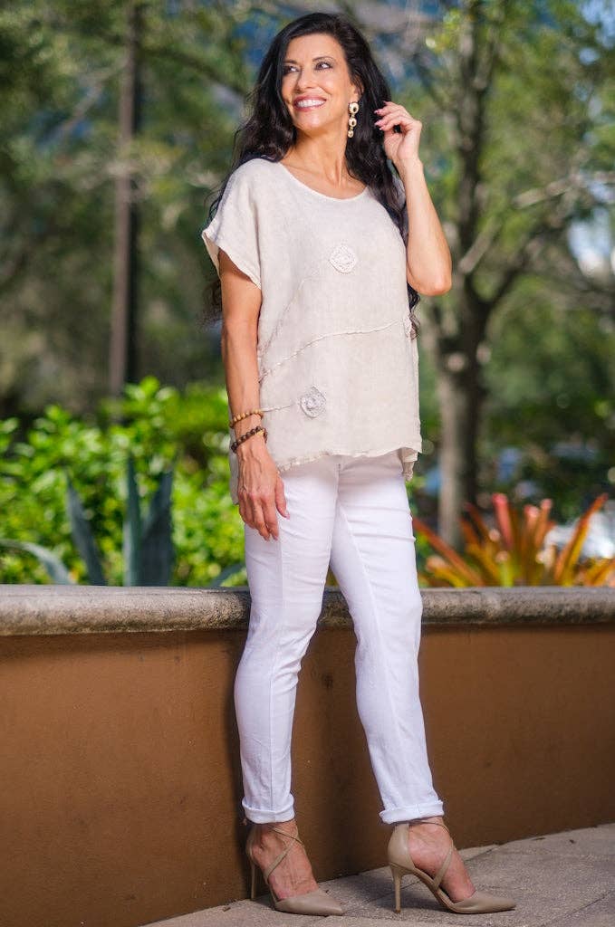 TINA Stephens Italy/Tees By Tina – wholesale Blouse – Women’s – Perri Linen Crochet Diamond Top (BSS195)13