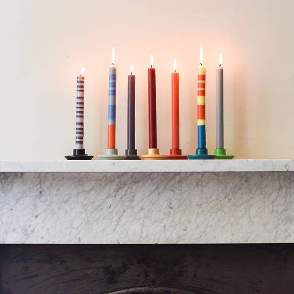 British Colour Standard North America - Wholesale Tapered Candle/Candlestick - BRITISH COLOUR STANDARD - 25cm / 10'' H Striped Beryl Green, Bokhara & Moonstone Eco Dinner Candles, Gift Box of 45