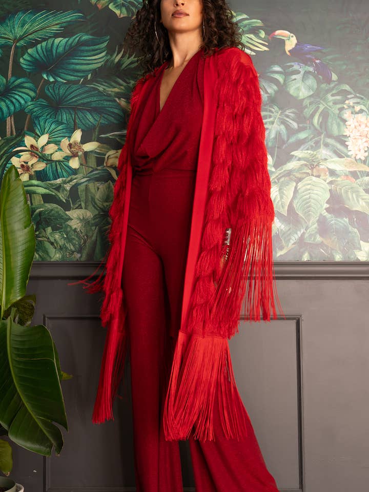 Temple Ro – Großhandel Bademantel – Damen – FRANSENROBE - KARMINROT6