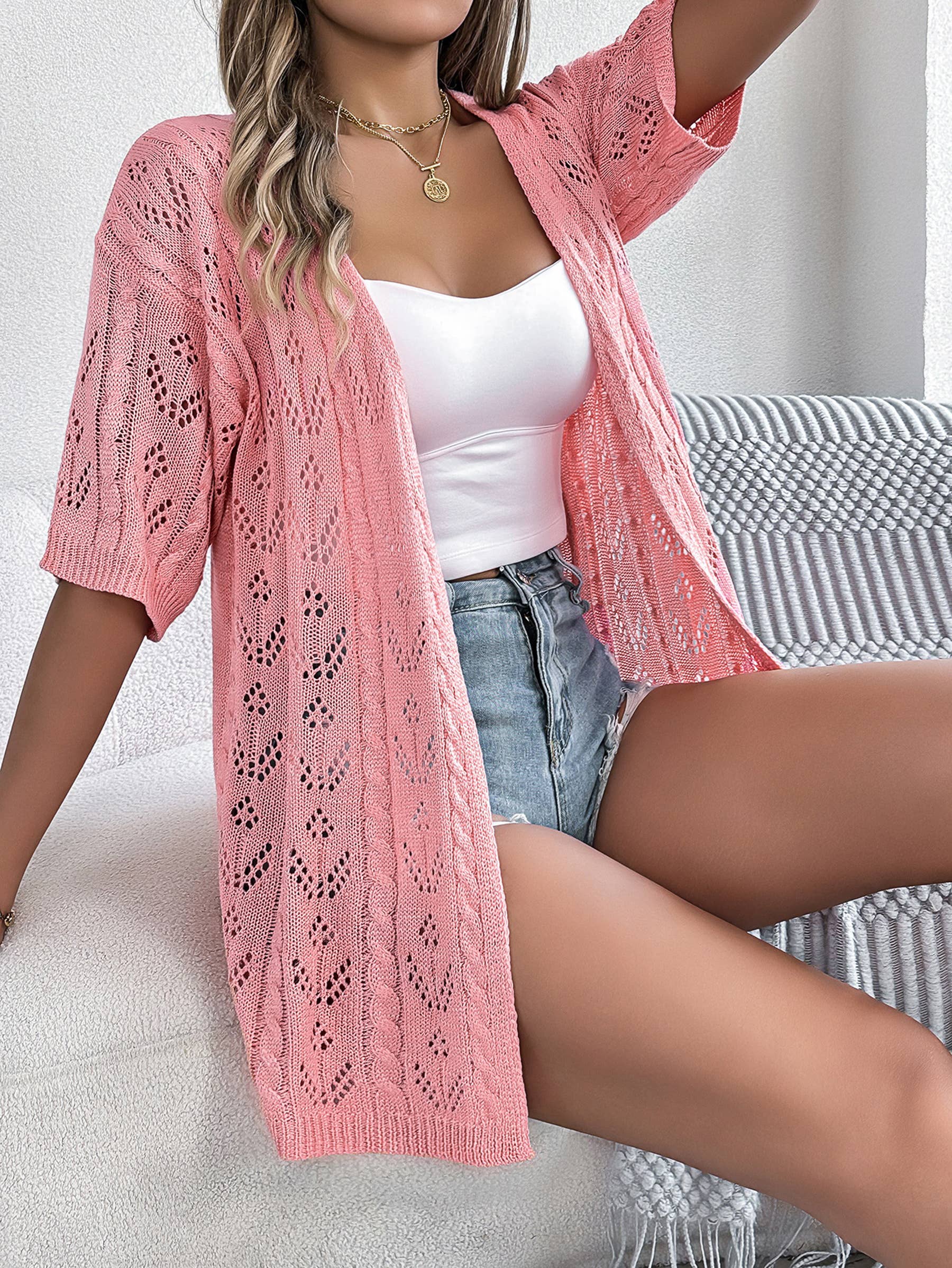 Wholesalesir - Wholesale Cardigan - Women's - Short Sleeved Knitted Hollow Cardigan2