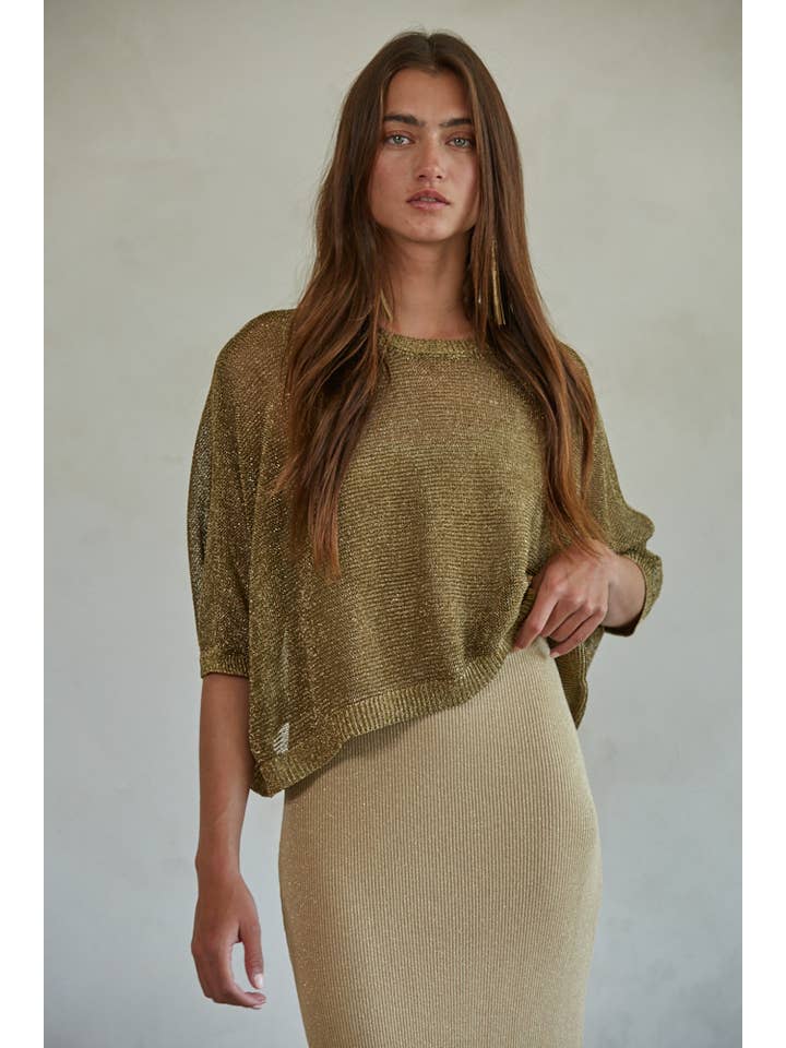 Bronze W1635 | Knit Polyester Sweater Lurex Short Sleeve Crop Top for wholesale on Faire
