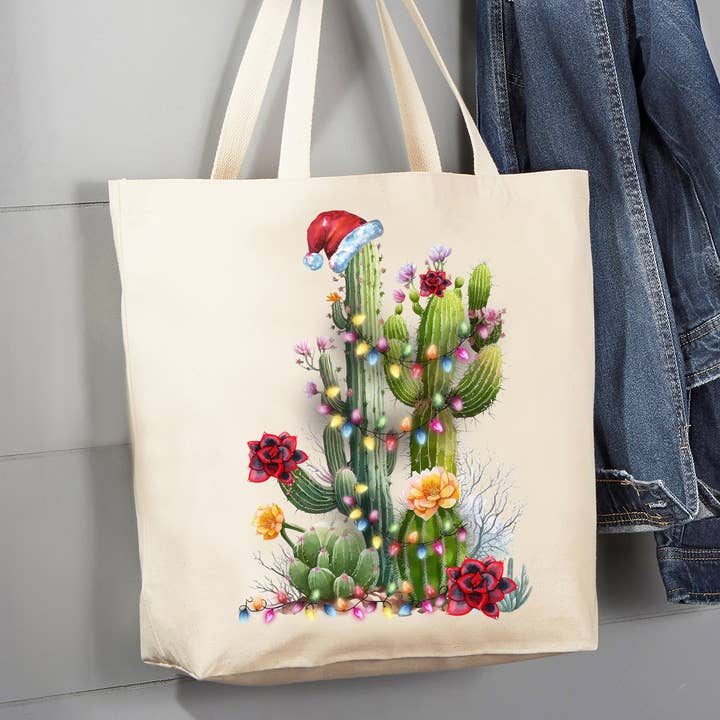 Christmas Saguaro Cactus Western 12 oz Canvas Tote Bag for wholesale by Avery Lane Gifts
