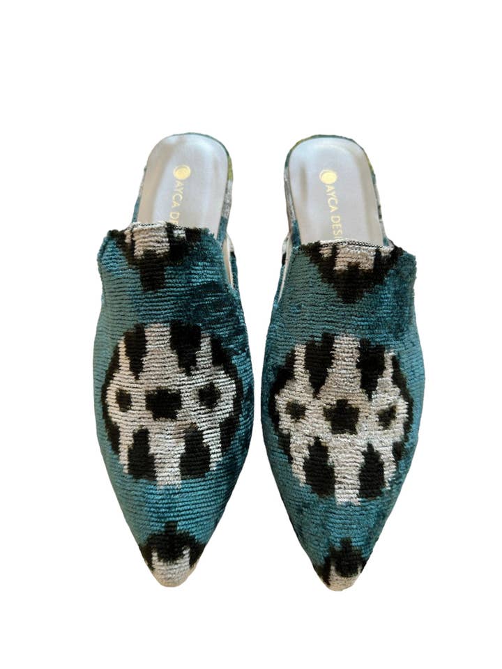 AYCA DESIGN - Wholesale Mules - Women's - Silk Velvet Ikat Point Toe Slide
